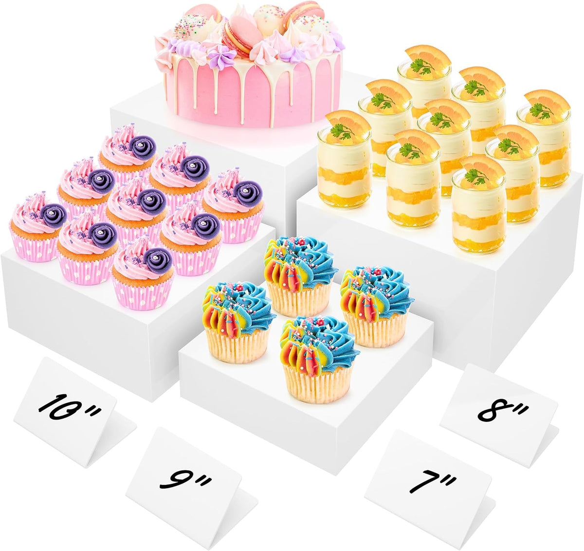 10” Large Buffet Risers with Mini Signs, Table Risers, Buffet Risers and Stands, Acrylic Cube Display Box Riser for
