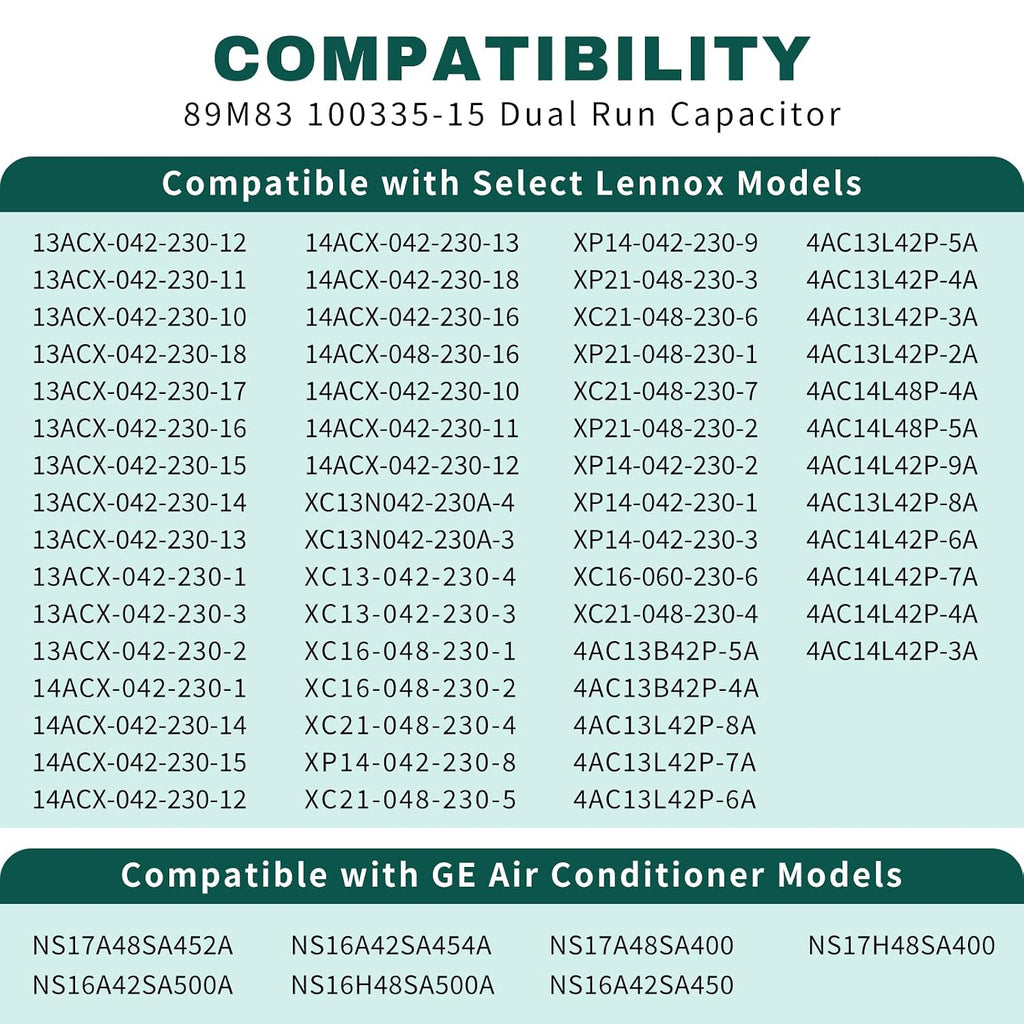 89M83 100335-15 Dual Run Capacitor Compatible with Lennox GE 45/10μF ±5% 440VAC 89M83 Capacitor for HVAC Capacitor for Air Conditioner Condenser Fan Motor and Compressor Replacement