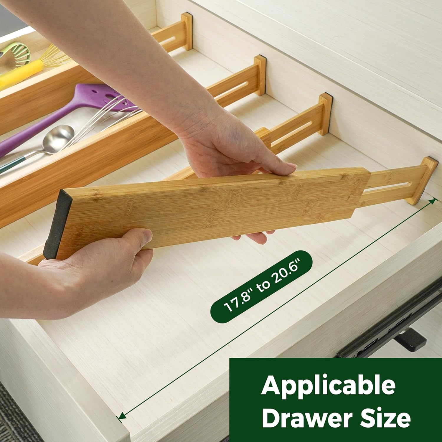 4 pcs Bamboo Kitchen Drawer Dividers Large, Adjustable Drawer Organizers, Spring Loaded, Expandable Organization