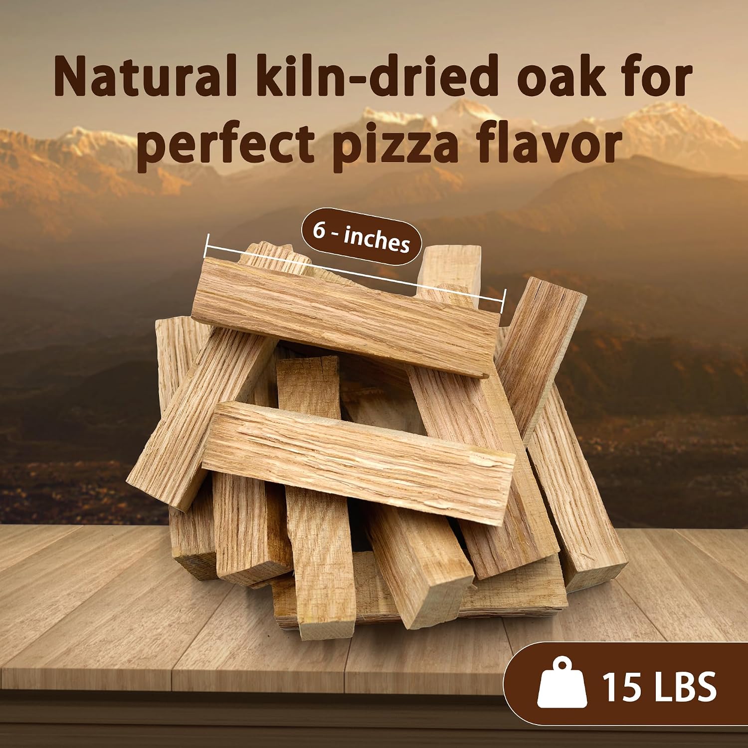 Pizza Oven & Cooking Wood – Mini Kiln-Dried Oak, 6-Inch Logs, 15lb Box – Bark-Free Firewood for Ooni, Gozney, Solo