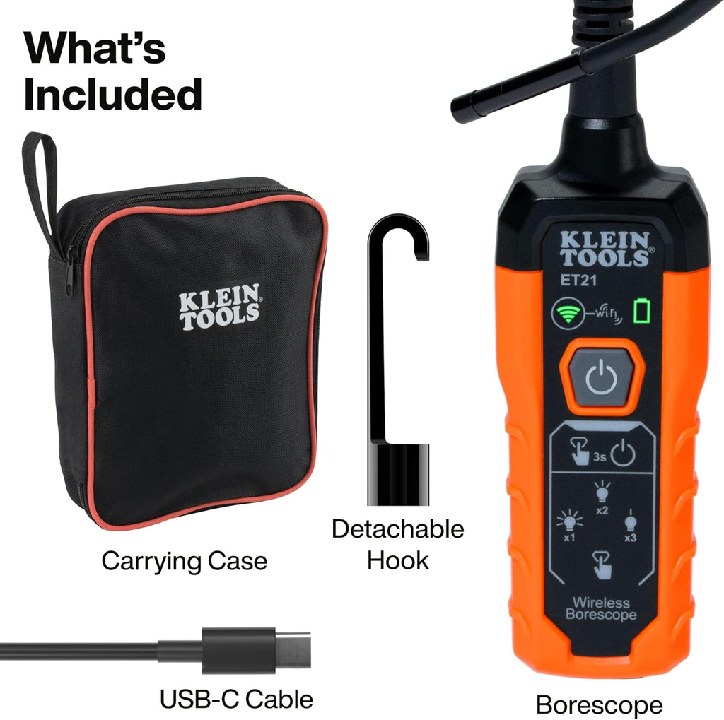 Klein Tools ET21 WiFi Borescope with Light, 5.5 mm 5-Foot Waterproof Snake
