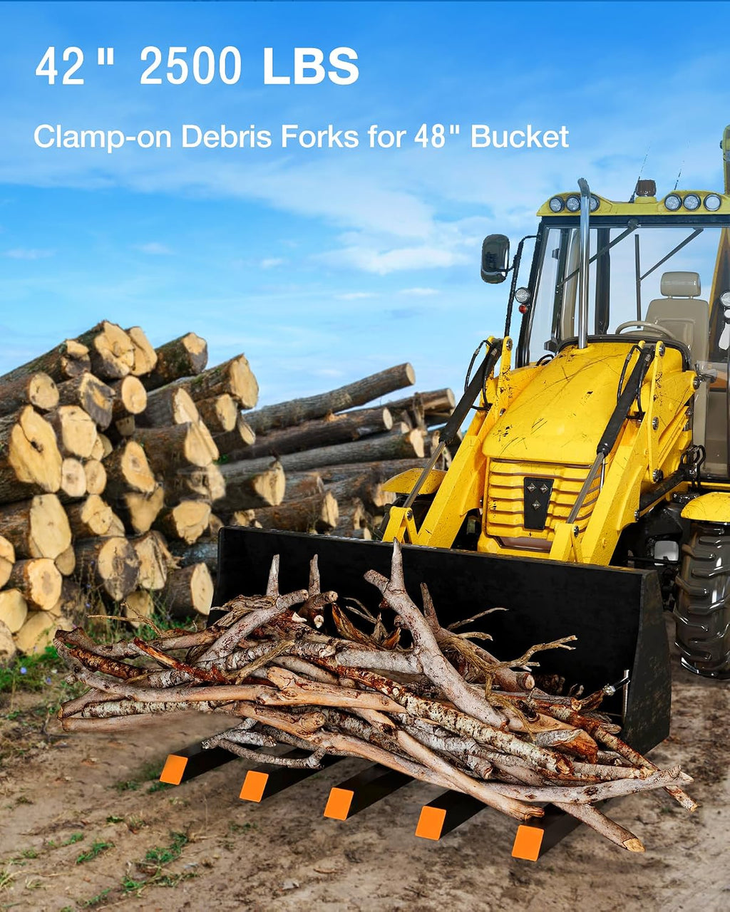 48 in Bucket Clamp on Pallet Forks 2500 LBS Heavy Duty | with 5 Tines for Tractor Accessories,Loader Bucket, Skid Steer