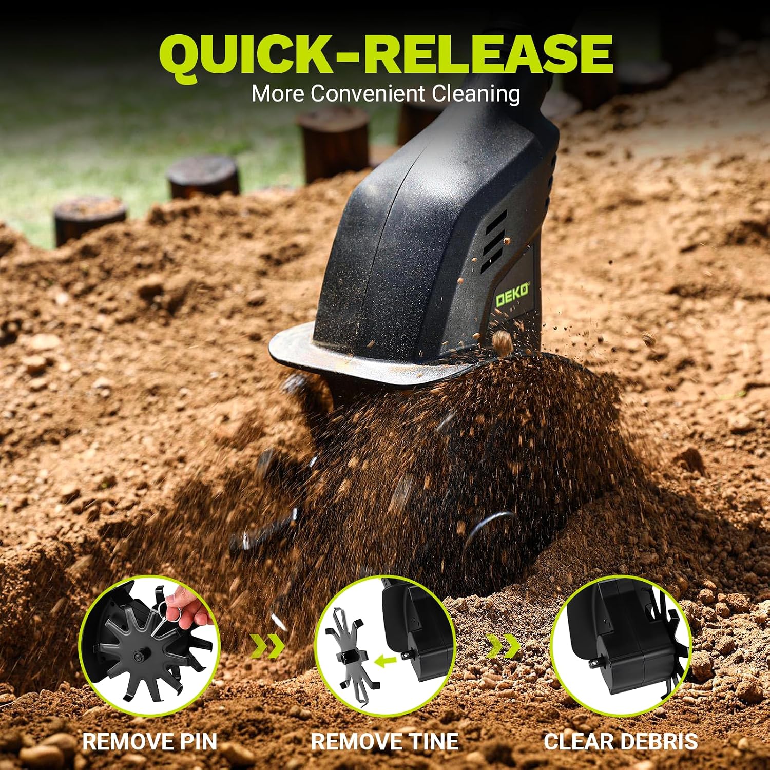 Cordless Tiller Cultivator for Gardening, 20V Electric Garden Tiller with Battery & Charger, Lightweight Battery