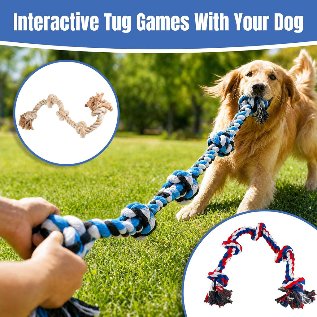 Dog Rope Toys for Aggressive Chewers, Interactive Heavy Duty Dog Toys for Medium Large Dogs, Tough Twisted Rope Toy