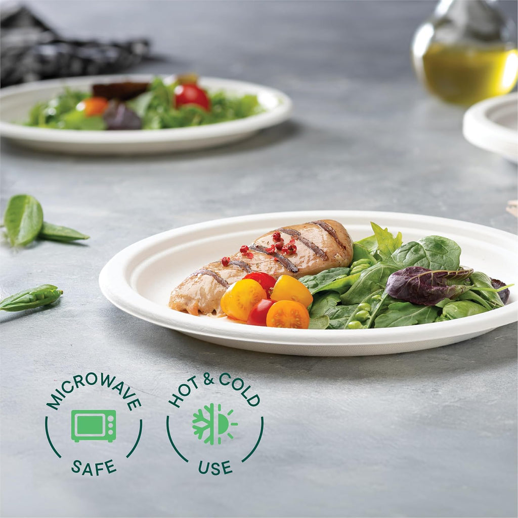 100% Compostable Disposable Paper Plates [125-Pack] - (PFAS-Free) - [10 Inch] Heavy Duty, Eco-Friendly, Biodegradable