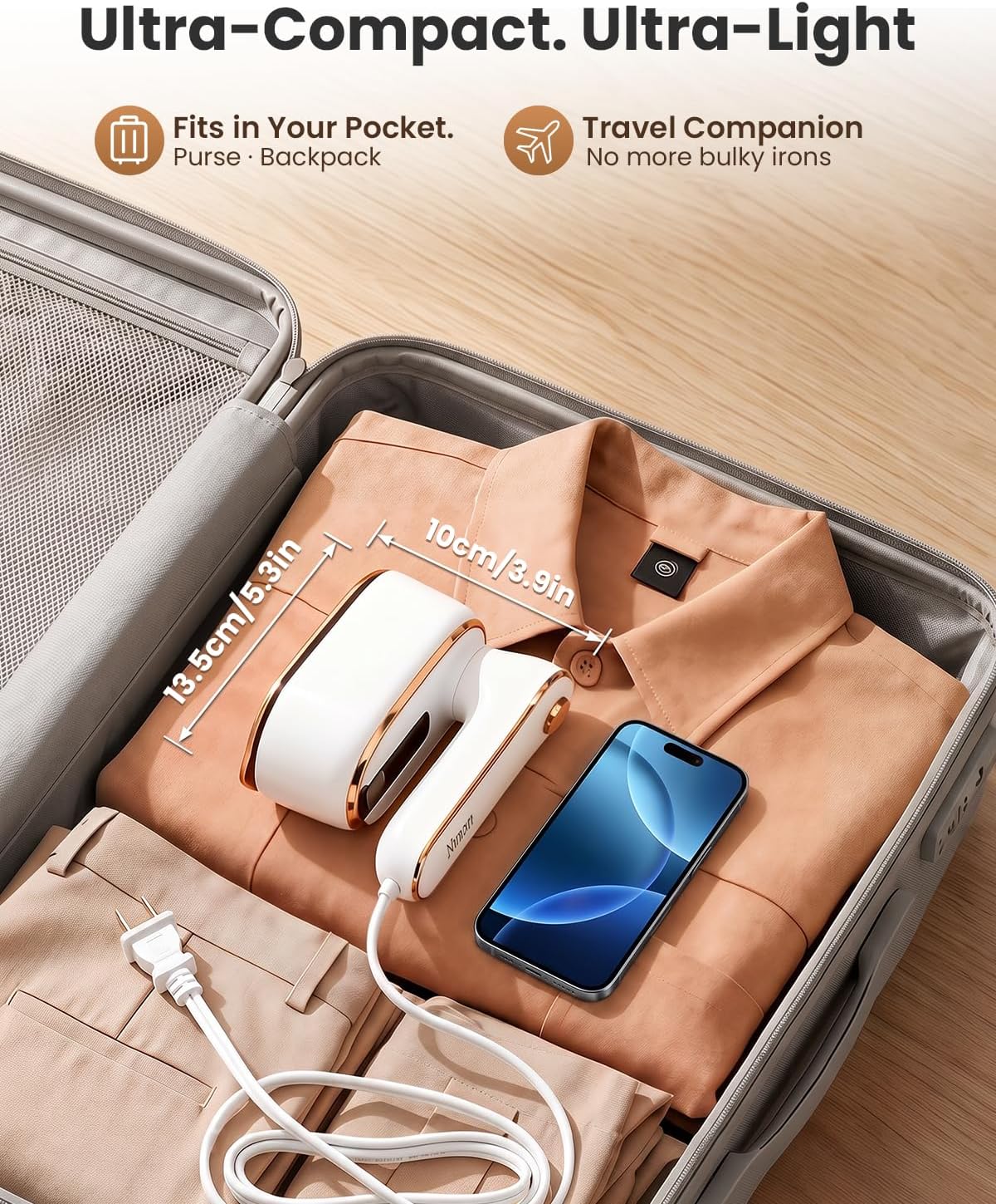 Iron Steamer for Clothes, Travel Garment Steamer with 180° Rotatable Handle, 20s Fast Heat-up Portable Steamer for