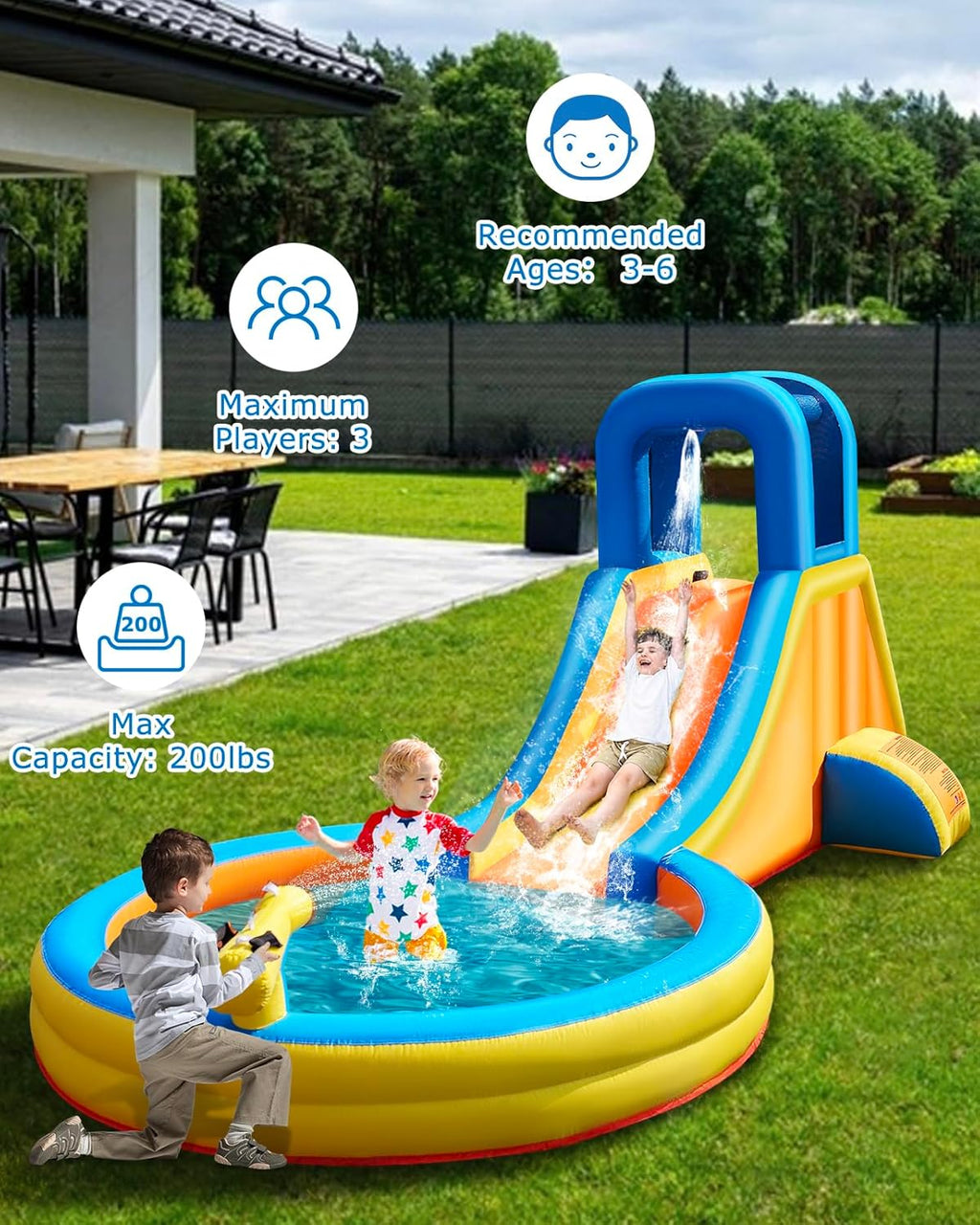 Inflatable Water Slide for Kids – 5-in-1 Blow Up Bounce House with Long Slide, Climbing Wall, Splash Pool, Water