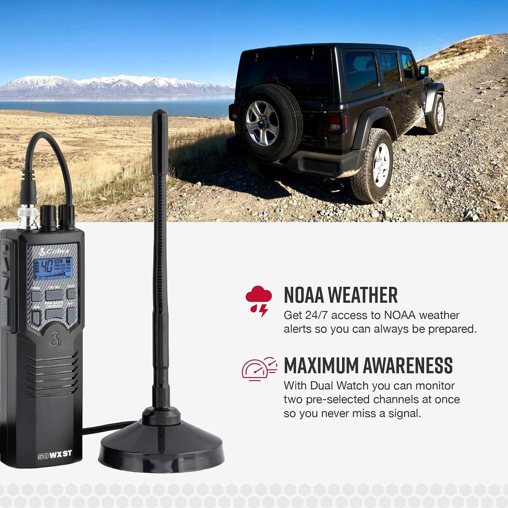 HHRT50 Road Trip CB Radio - 2-Way Handheld Emergency Radio with Access to Full 40 Channels & NOAA Alerts, Rooftop