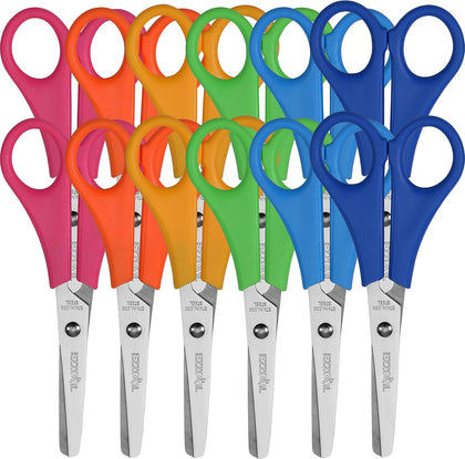 Scissors Bulk for Kids, EZZGOL 12 PACK 5” Safety Blunt Tip Student Scissors, 6 Assorted Colors Kid Craft Scissor for