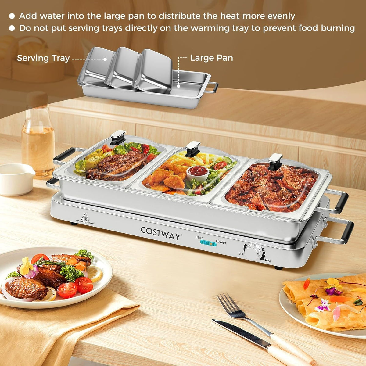 Buffet Servers and Warmers, 2 in 1 Electric Warming Tray