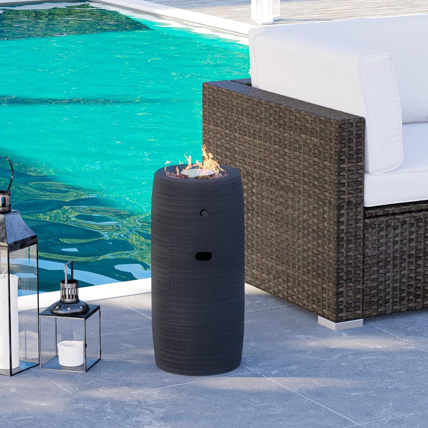 Outdoor Propane Fire Pit, 11" Propane Fire Column, Patio Gas Fire Pit 15,000 BTU Small Firepit Table for Outside w