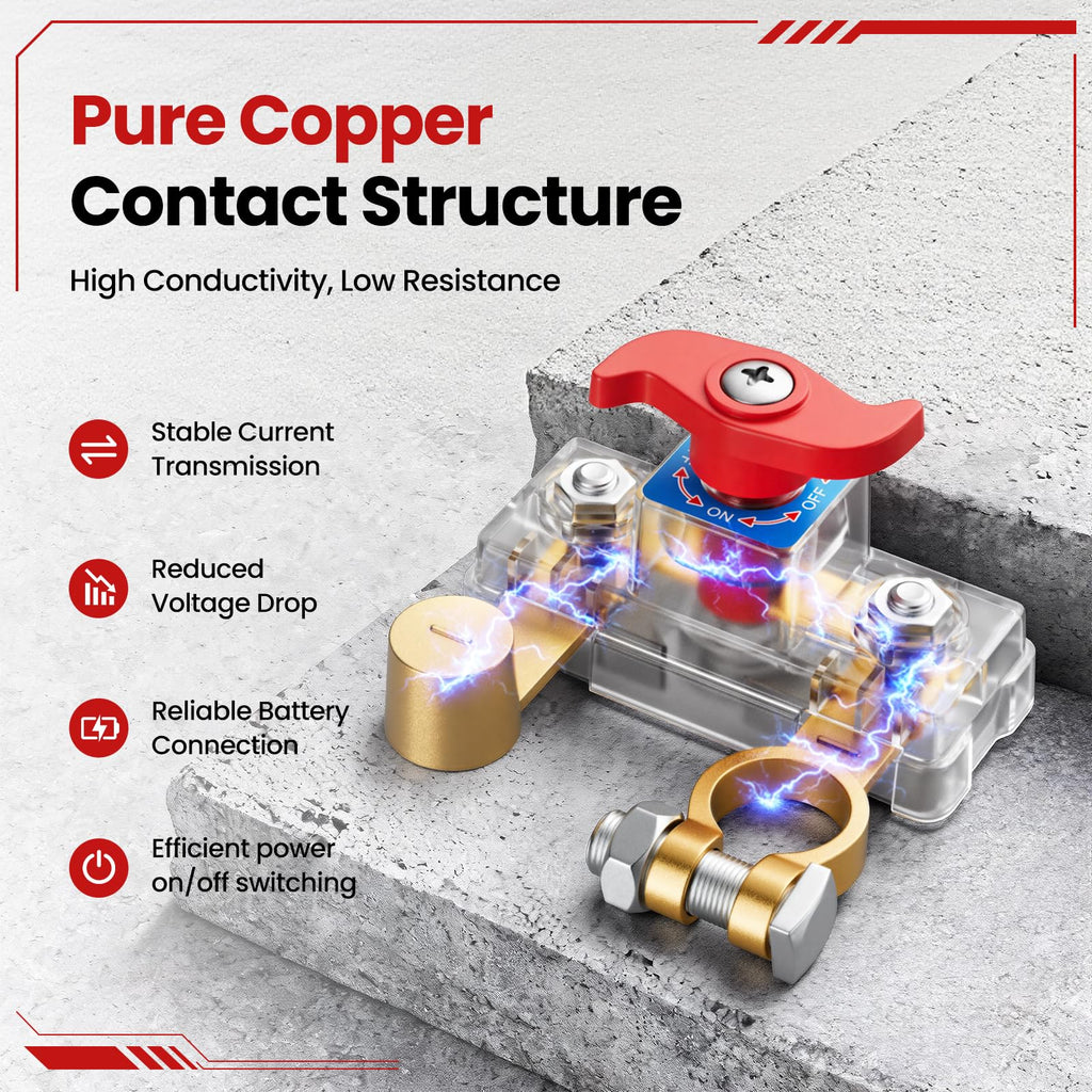 POWBAY Battery Disconnect Switch, Pure Copper, 12V-48V, 4 Pack, Clear