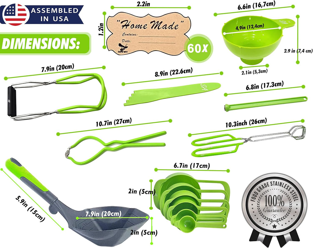 Canning Supplies - US Assembled Certified Food Grade Stainless Steel Canning Kit with XL Ladle, Wide Kitchen Funnel