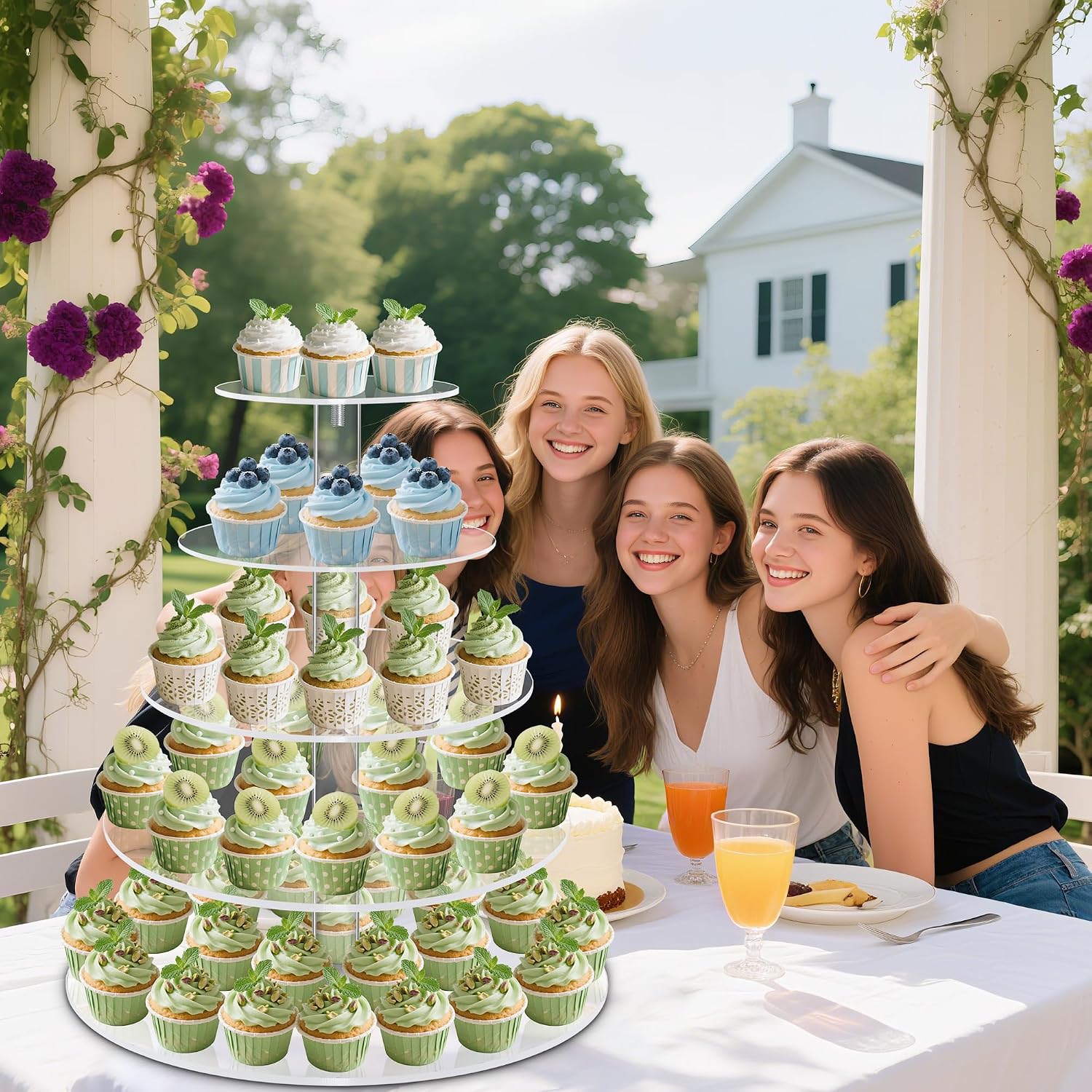 5 Tier Cupcake Stand, Large Round Acrylic Cupcake Tower for Wedding