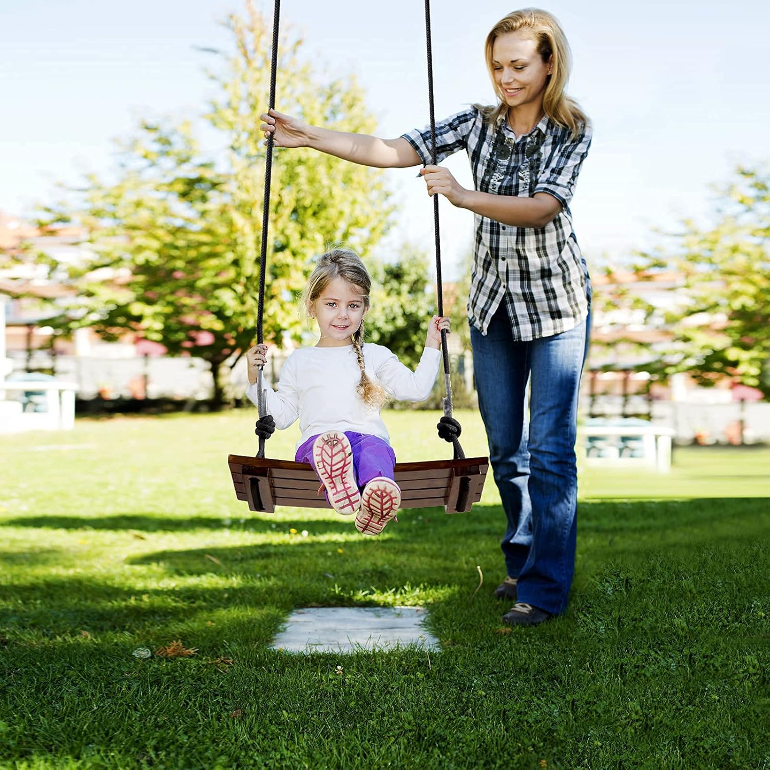 Wood Swing Seat, Carbonized Hanging Wood Tree Swing 16.9 x7.9 x0.5 in for Adult Kids Children Anticorrosive & 100%