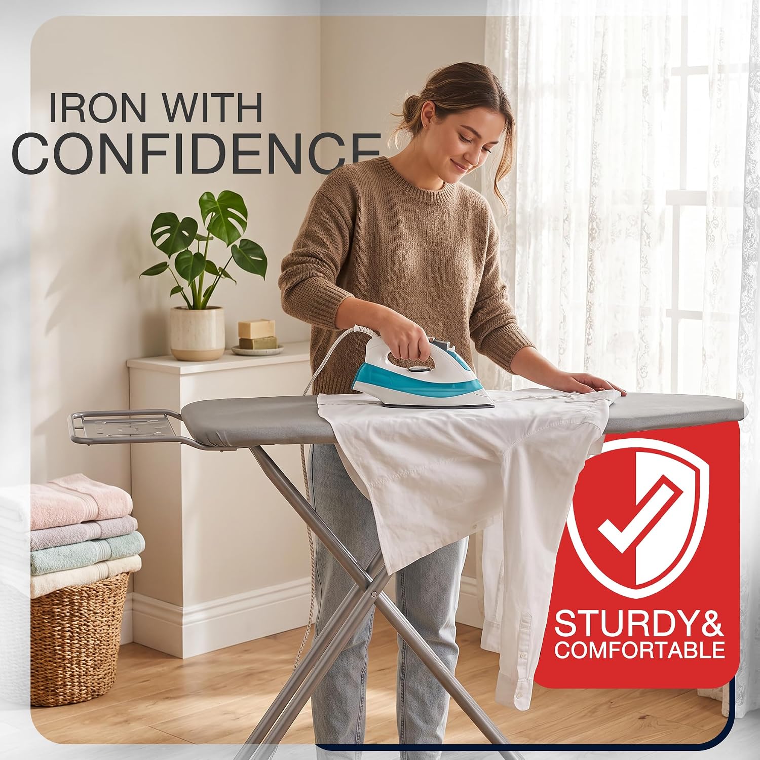 Full Size Ironing Board, Sturdy Frame, Heat Resistant Cover, Iron Rest | Stable Steel Construction, Wide Ironing