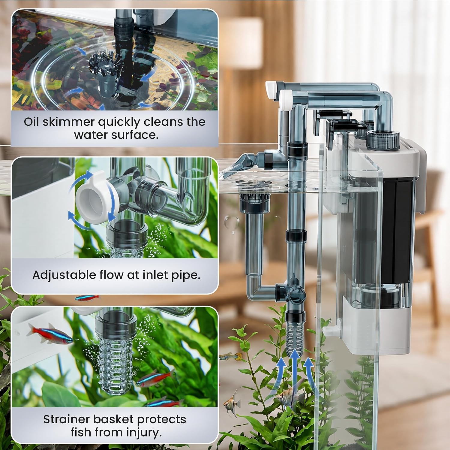 Hang on Back Aquarium Filter for Fish Tanks, Large (7w, 10–20 gal) | 132 GPH, Adjustable Flow Fish Tank Filter with