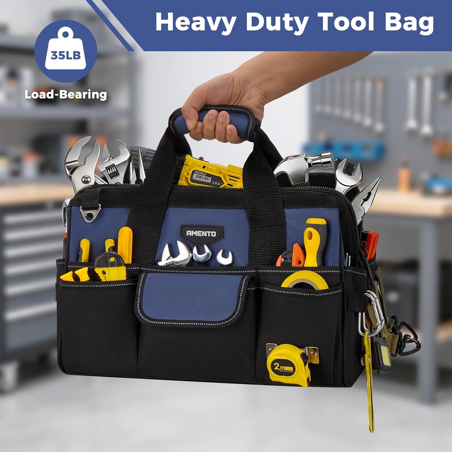 16-Inch Heavy Duty Tool Bag, 22 Pockets Empty Tool Box Organizer Storage, Soft Tote Toolbox Organization Portable
