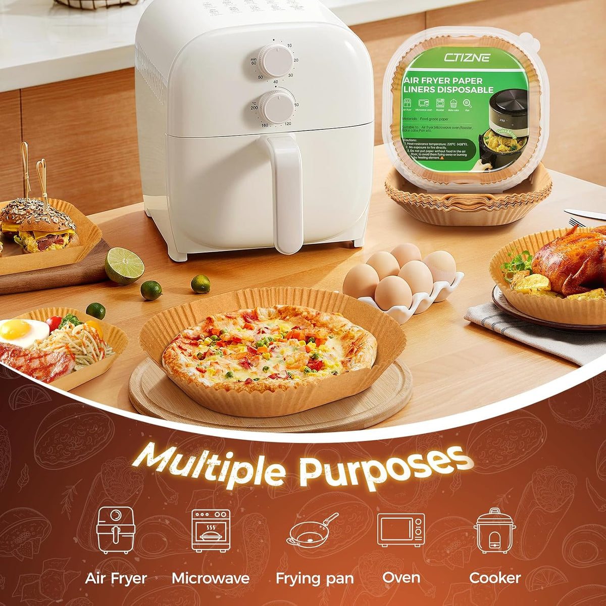Air Fryer Liners Disposable, 150Pcs Parchment Paper 8" Square for 5-8QT