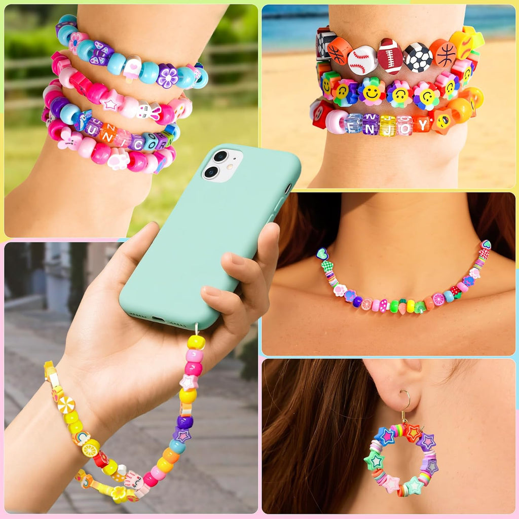 1200 Pcs Polymer Clay Beads Bracelet Making Kit, 25 Style Animal Fruit Flower Butterfly Bunny Pony Letter Beads