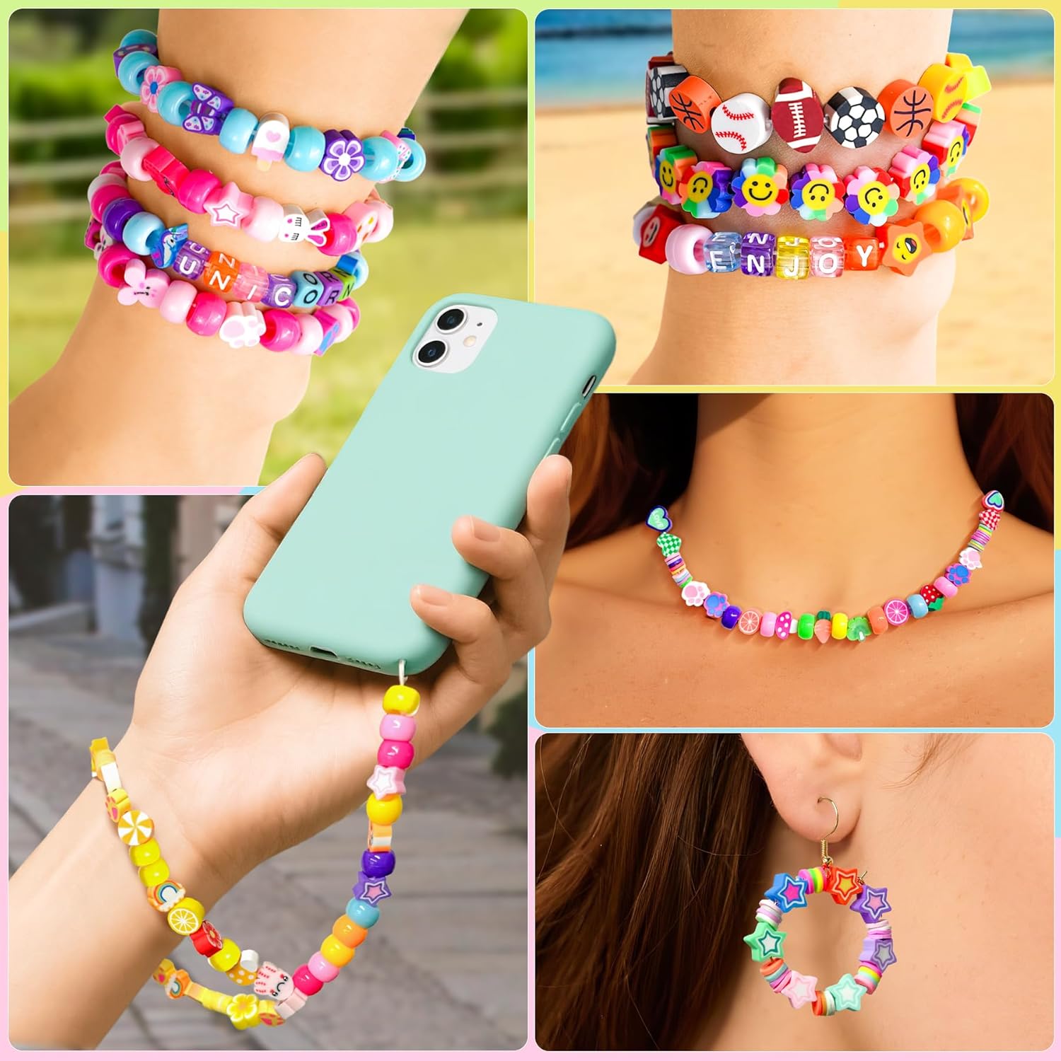 1200 Pcs Polymer Clay Beads Bracelet Making Kit, 25 Style Animal Fruit Flower Butterfly Bunny Pony Letter Beads