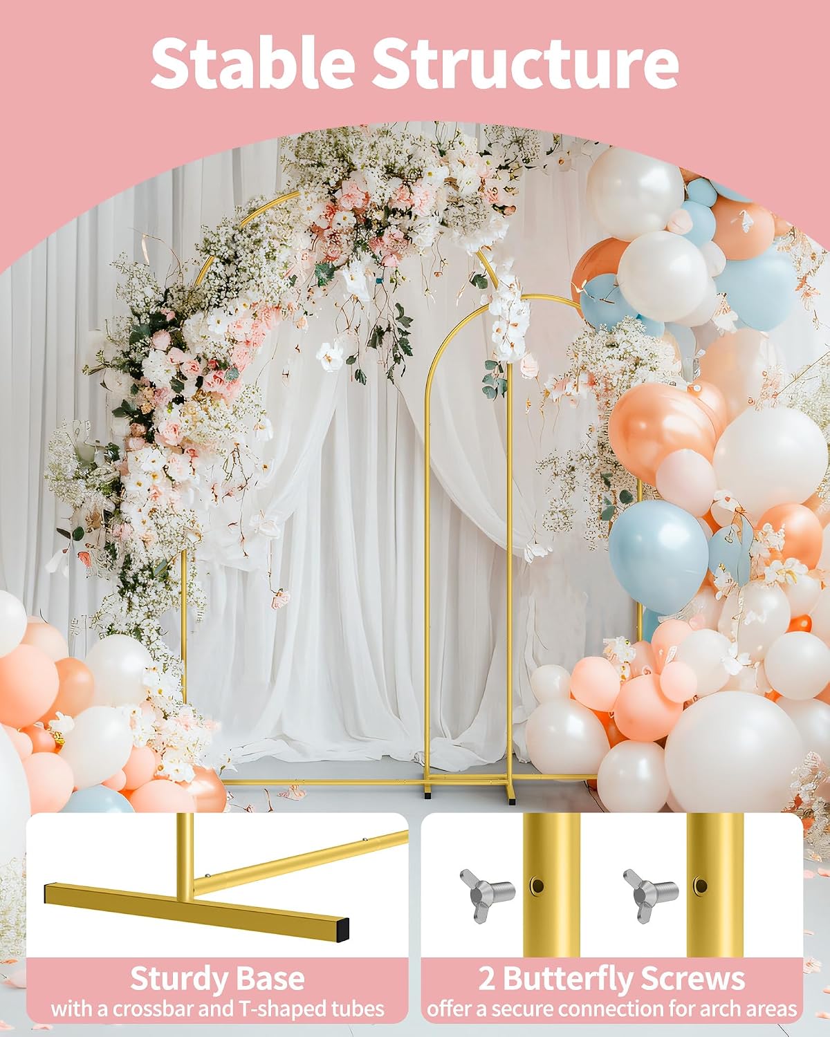 Arch Backdrop Stand Set, Metal, Set of 3, 7.2ft & 6.0ft & 6.0ft
