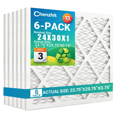(6 Pack) 24x30x1 Air Filter, MPR 1900 & FPR 10, MERV 13 Pleated Air Filter (Actual Size:23 3/4x29 3/4x3/4 inch)