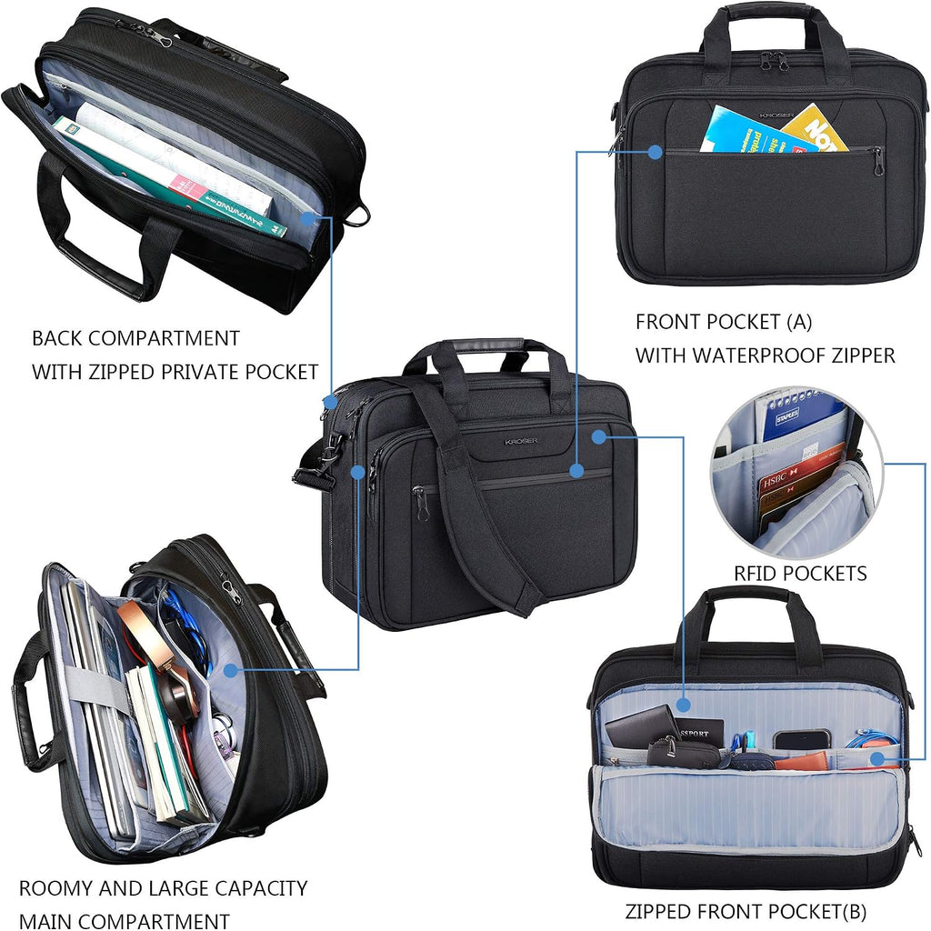 Laptop Bag Expandable Laptop Briefcase Fits Up to 17.3 Inch Laptop Water-Repellent Shoulder Messenger Bag Computer
