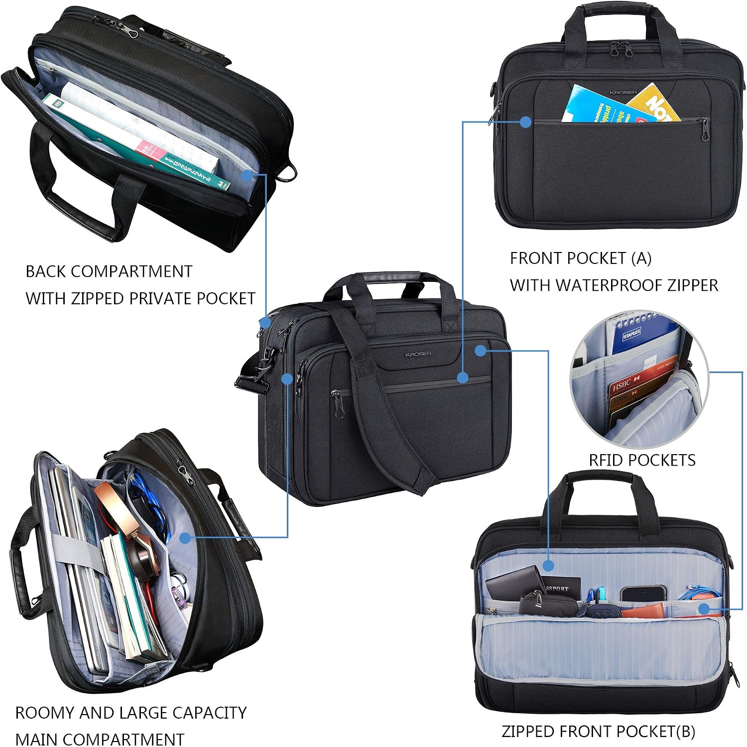 Laptop Bag Expandable Laptop Briefcase Fits Up to 17.3 Inch Laptop Water-Repellent Shoulder Messenger Bag Computer