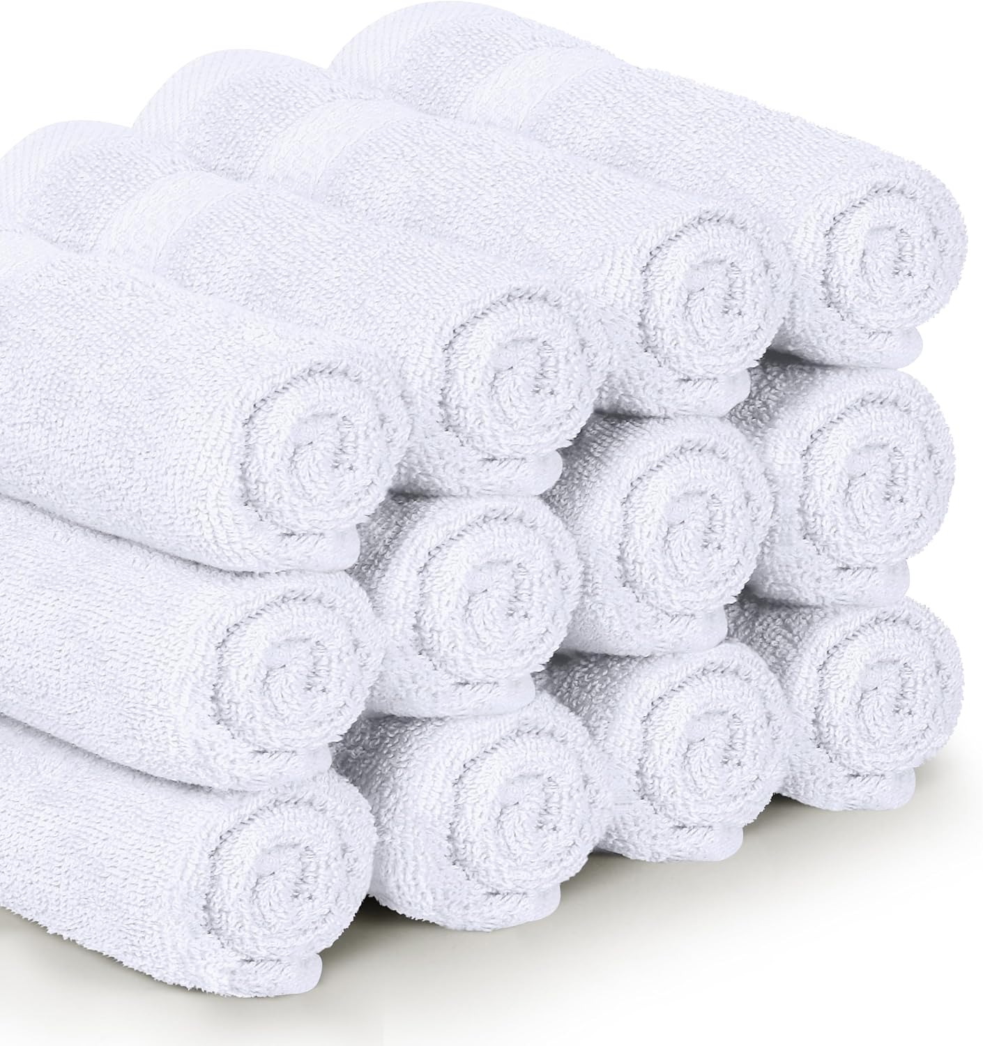12 Pack Premium Wash Cloths, 12x12 in, 100% Cotton, White | Highly Absorbent Soft Feel Lightweight Washcloths