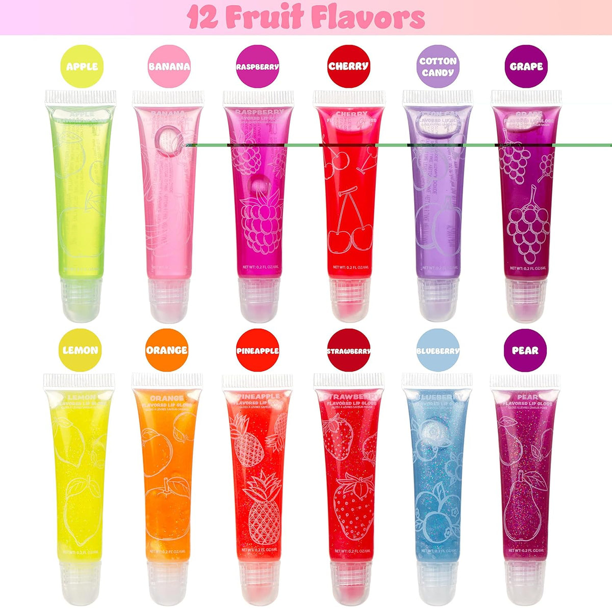 12pc Flavored Lip Gloss Set, Glitter Lip Kit, Fruit Flavored Great Gift