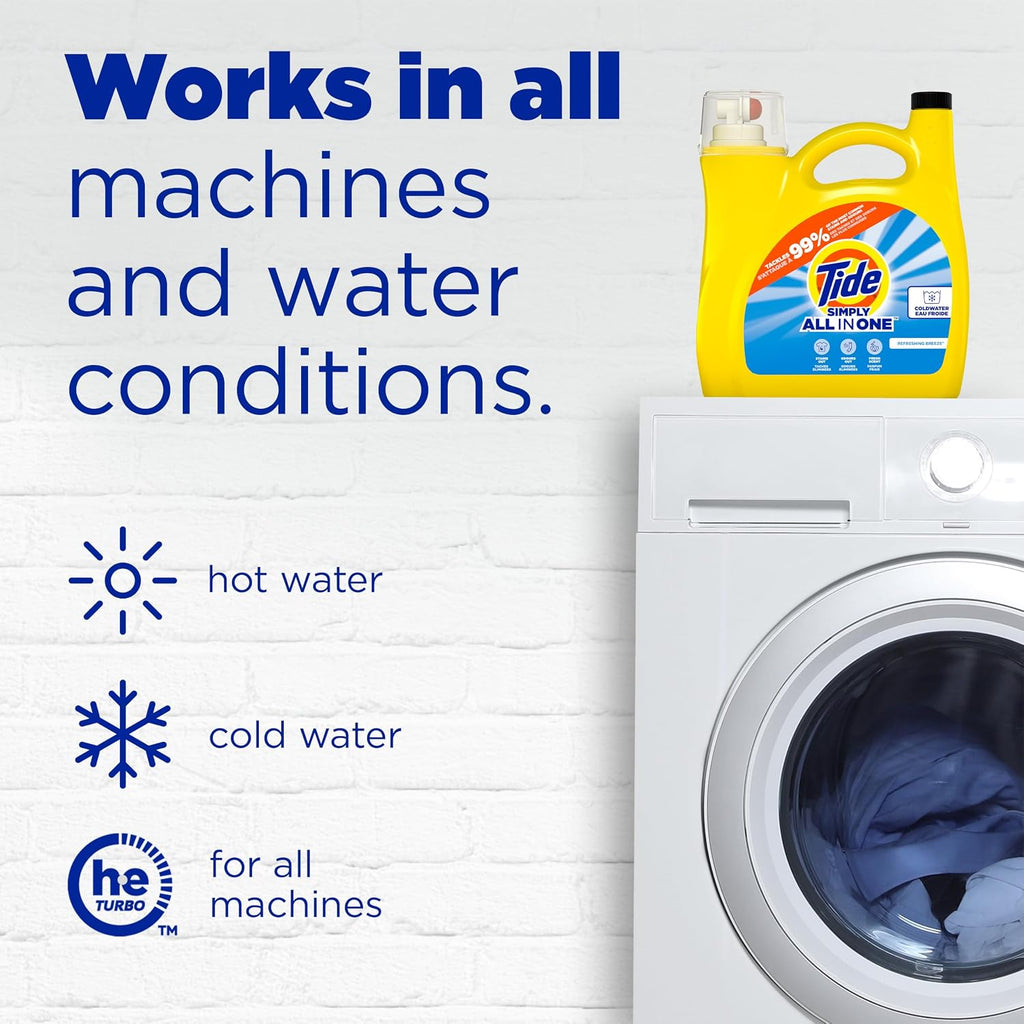 Simply All-In-One Liquid Laundry Detergent, Refreshing Breeze Scent, 128 Loads, 168 fl oz