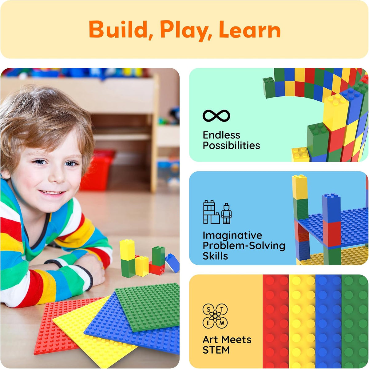 Building Blocks Classic Brick 28PC Stackable Platform Foundation Base Plate Multi Color Set for Build Block Bricks