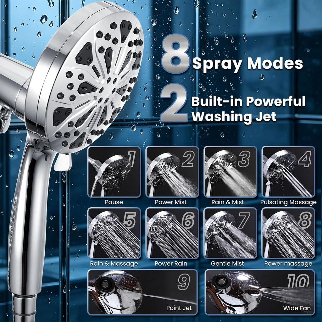 High Pressure Magnetic Shower Head with handheld - Filtered, 10 Spray Modes, 5" Large Face, Power Wash for Bathroom