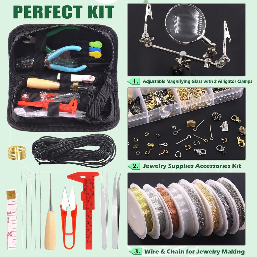 1489Pcs Jewelry Making Tools with Findings Set Includes Jewelry Pliers, Cord End, Jump Rings, Lobster Clasps, Beading