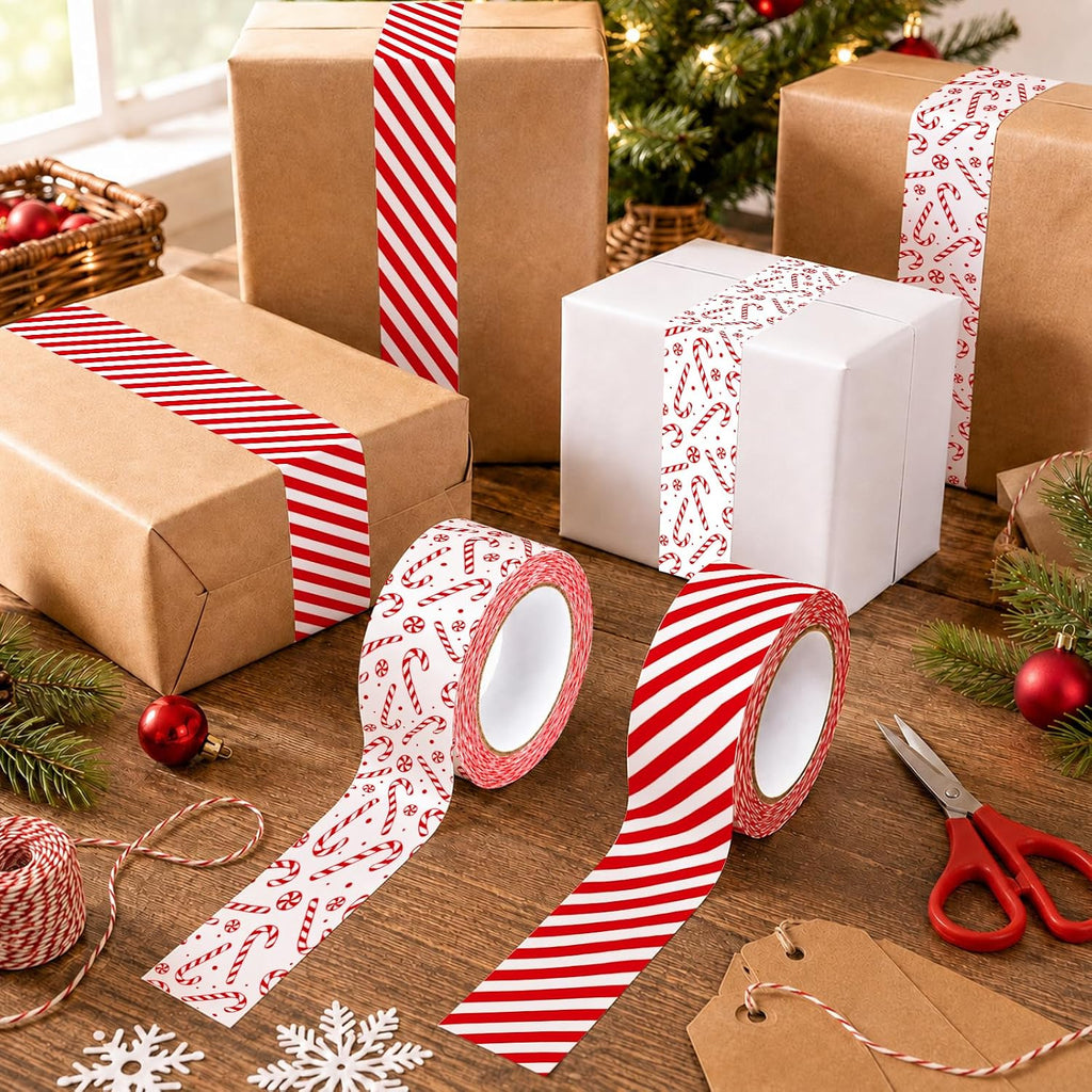 218 Yard Christmas Packing Tape, Candy Cane, 2 Roll