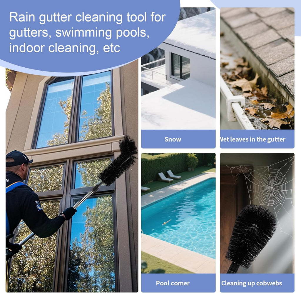 Gutter Cleaning Tools from Ground - 10.5FT Long Adjustable gutter Cleaner & Brush, No Ladder Needed | Rain Gutter