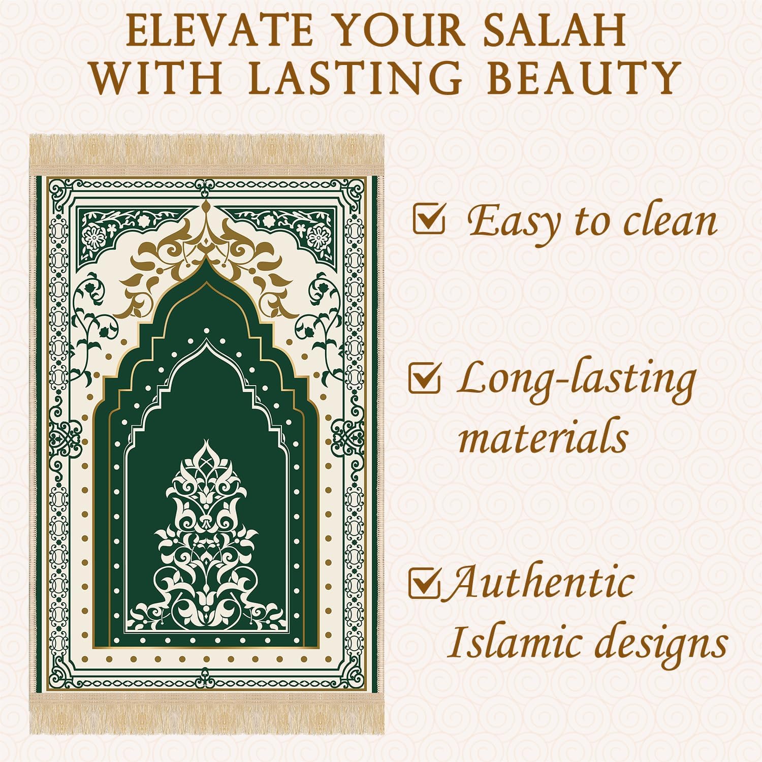 Prayer Mat Rug Ramadan Gifts - Thick Green Muslim Prayer Rug Islamic Tasbih Beads, Islamic Praying Mat Carpet for