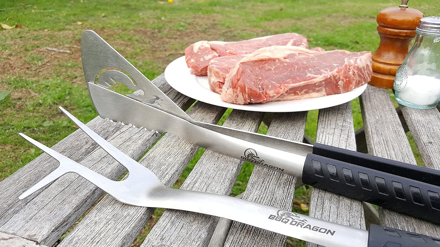 Grill Utensils - BBQ Tools Grilling Tools Set - Spatula, Fork, Tongs Combined in 2 Barbecue Grilling Accessorie BBQ