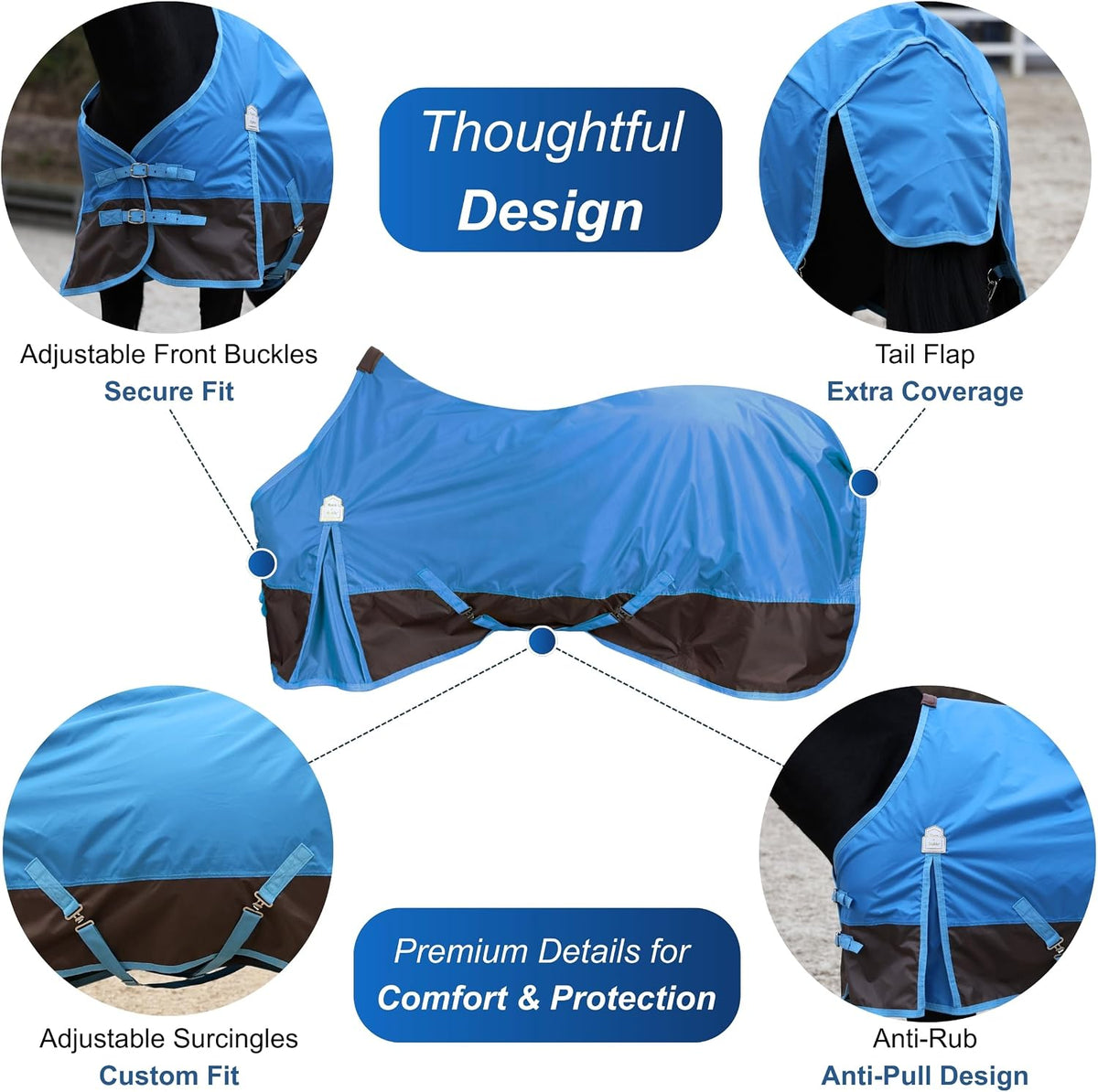 420D Ripstop Lightweight Horse Turnout Sheet, No Fill, Water-Resistant & Breathable Horse Blanket for Spring and Mild