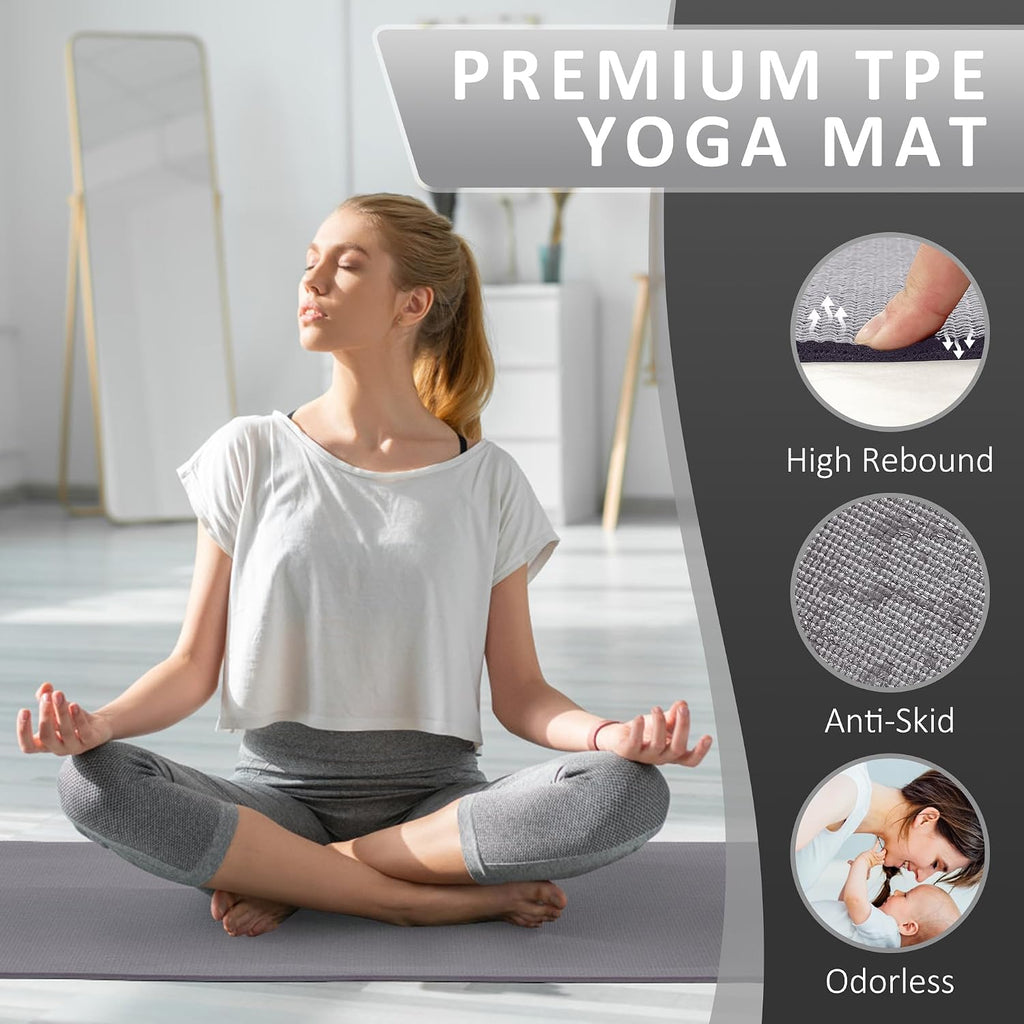Signature Fitness All Purpose 0.25 Inch Thick High Density No Tear Exercise Yoga Mat with Strap & Lightweight