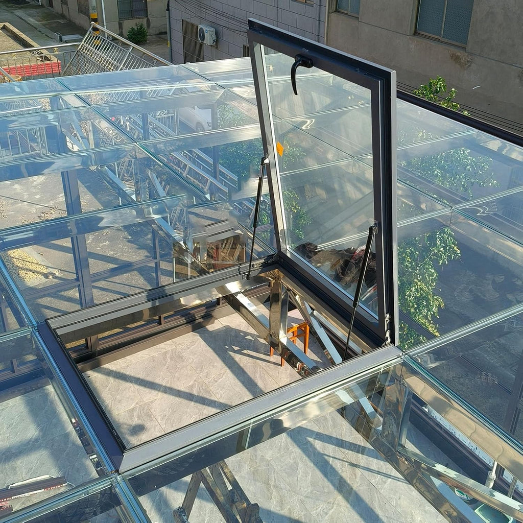 39x22 Sun Room Skylight Roof Window, Aluminum Roof Access Hatc with Double-Panel Tempered Glass, Sealing Strips