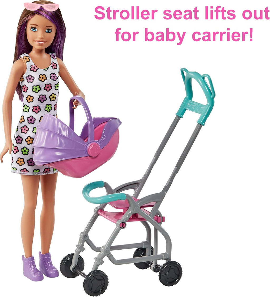 Barbie Skipper Babysitters, Inc. Playset with Skipper Babysitter Doll (Brunette), Stroller, Baby Doll & 5