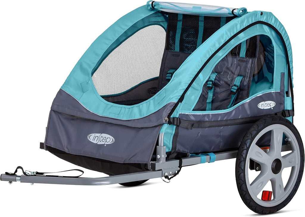 Take 2 Kids Bike Trailer, Double Seat, Universal Coupler, Folding Frame, Quick-Release Wheels, Canopy with Bug Screen