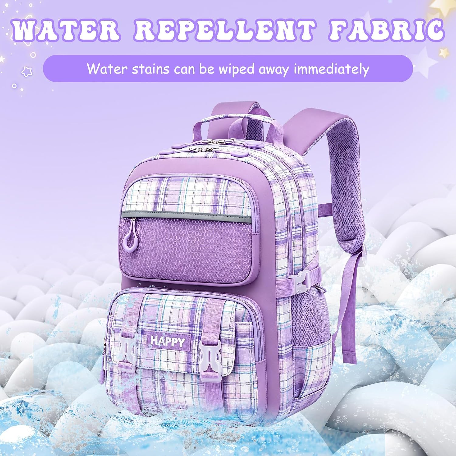 Backpack for Girls,Cute Plaid Backpack,Preppy Bookbag for Elementary & Middle School Students,Large Capacity School