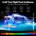 3-in-1 Pool Fountain with Solar 9-Color LED Lights, 360° Adjustable Dual-Head Pool Waterfall Sprinkler, Cooling Spray