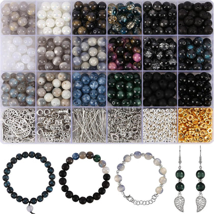 Glass Beads for Jewelry Making, 18 Colors Glass Beads for Bracelets Making kit Including 2-8mm Bead spacers/Lava