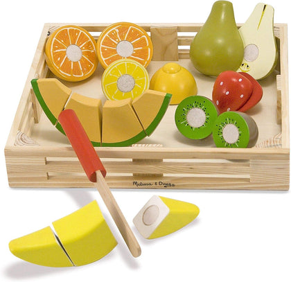 Melissa & Doug Wooden Cutting Fruit Toy Food Set & Pretend Play Kitchen Accessories, Preschool Learning Toys for