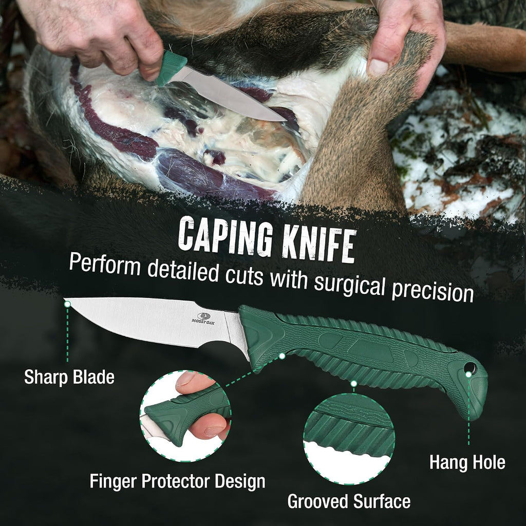 Field Dressing Kit, 4 Pcs Hunting Knife Set with Portable Sheath | Gut-Hook Skinner, Caping Knife, Wood/Bone Saw
