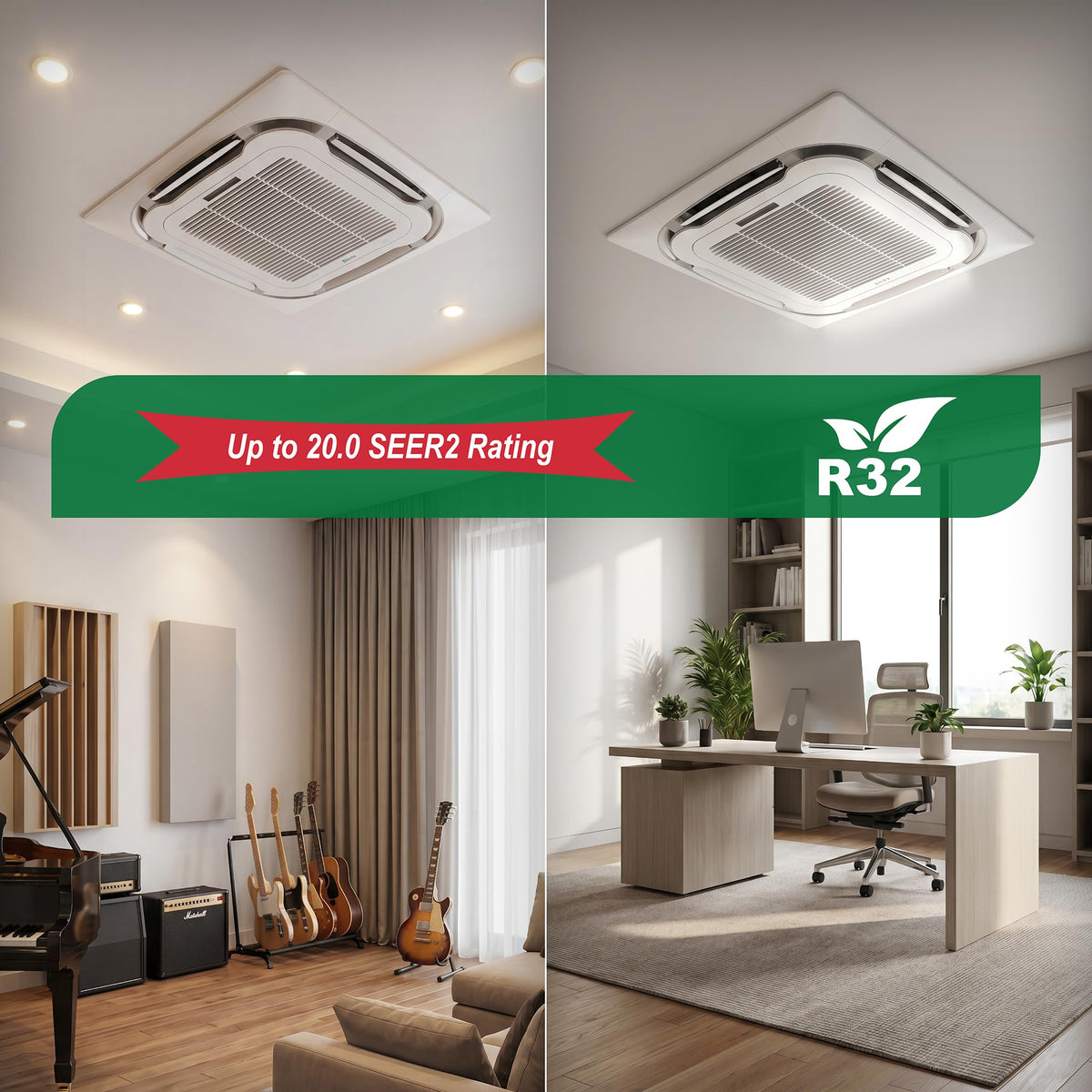 24000 BTU 230V Ceiling Cassette Mini Split - 20 SEER2 - Smart Kit